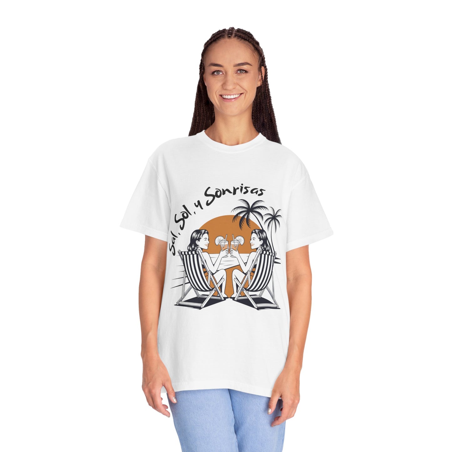 Sal Sol y Sonrisas Unisex Garment-Dyed T-Shirt - Relaxed Vibes for Beach Lovers