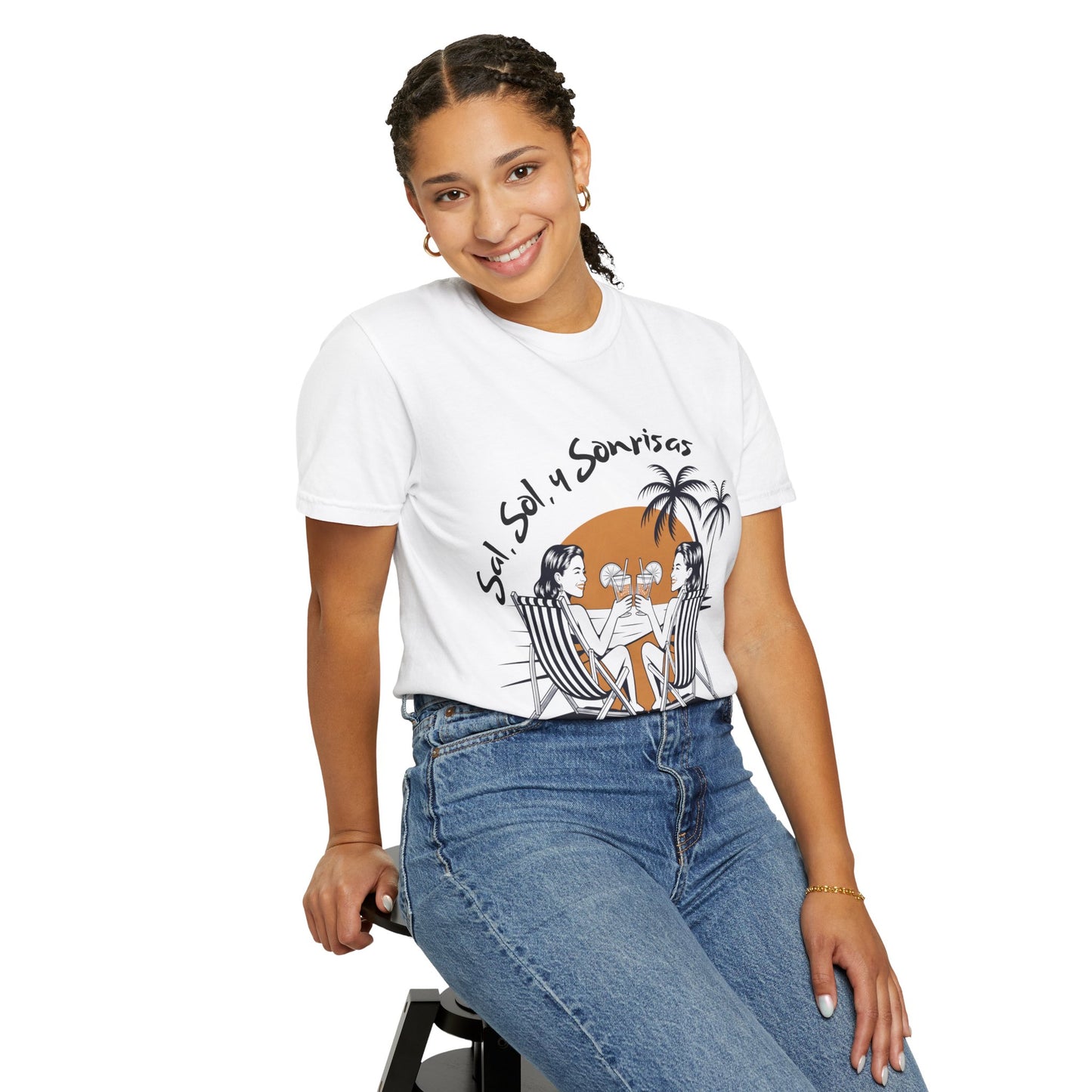 Sal Sol y Sonrisas Unisex Garment-Dyed T-Shirt - Relaxed Vibes for Beach Lovers