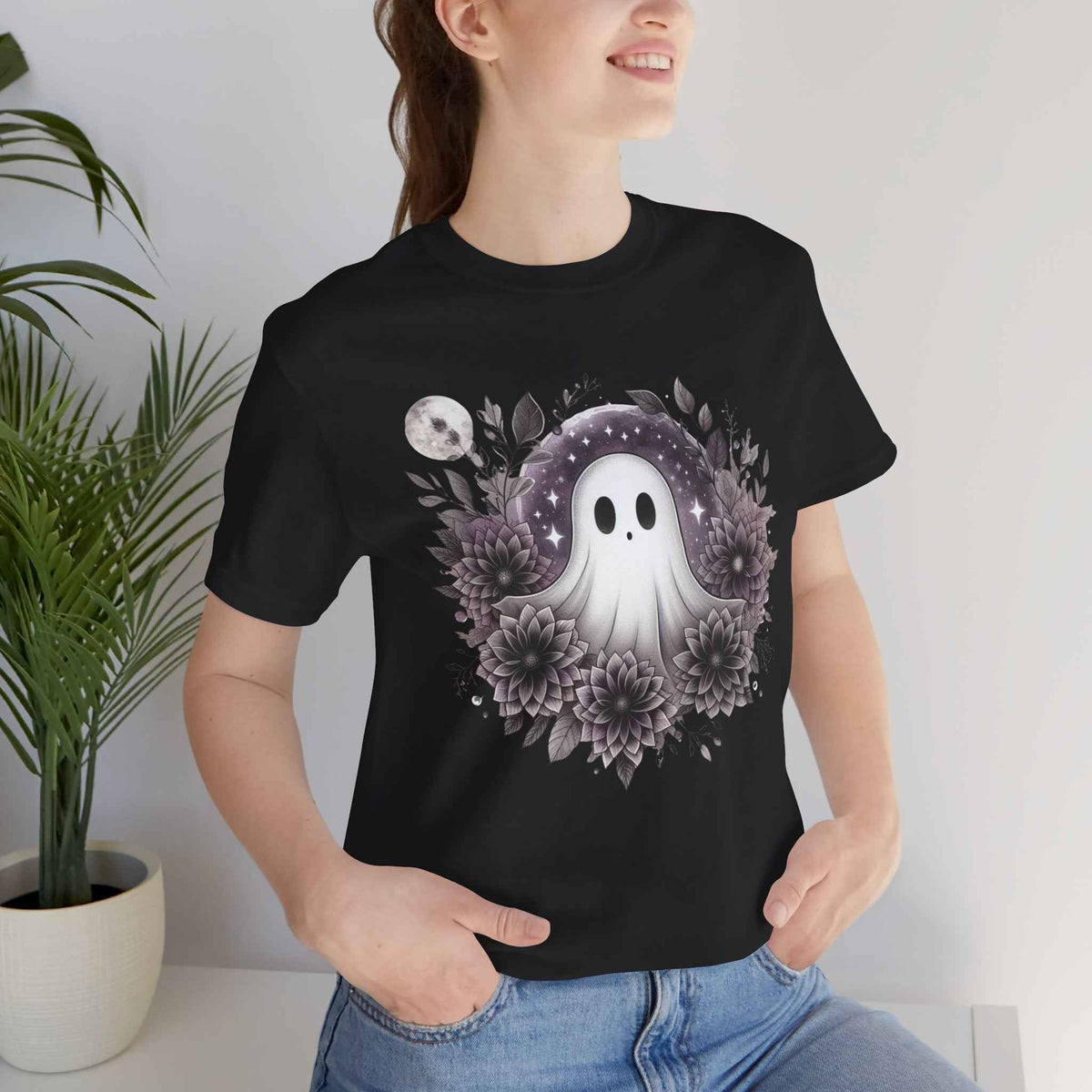 Floral ghost spooky cute gothic graphic T-shirt
