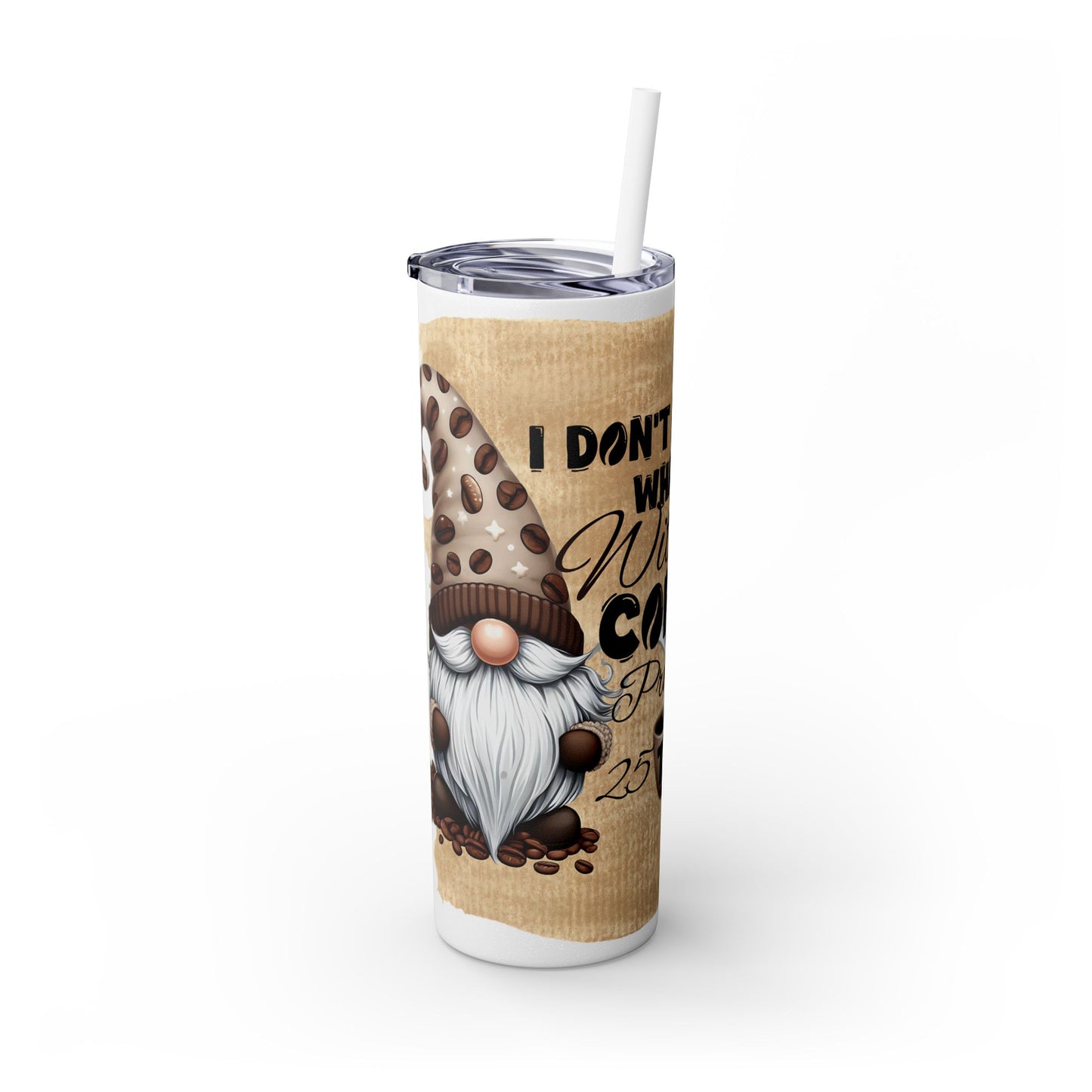 Coffee Lovers Gnome Design 20oz Skinny Tumbler with Straw