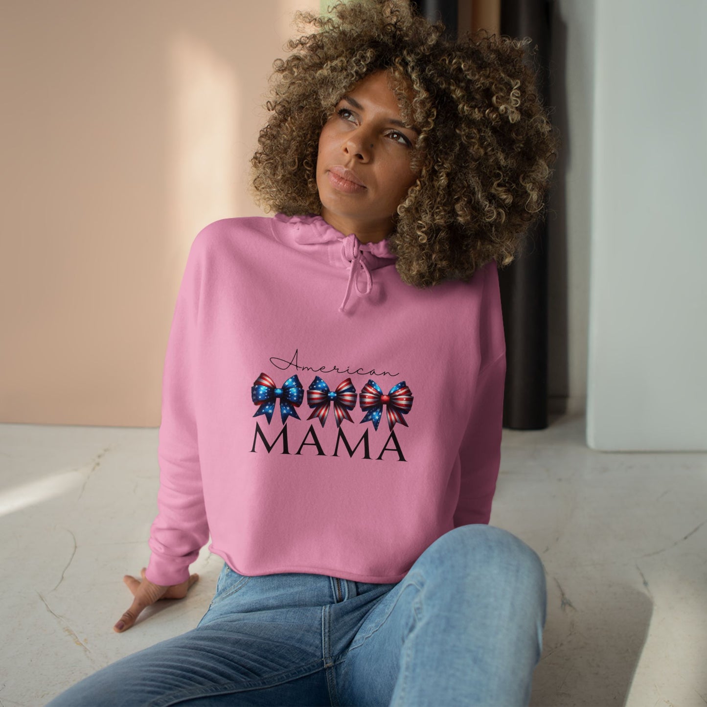 Patriotic American Mama Crop Hoodie