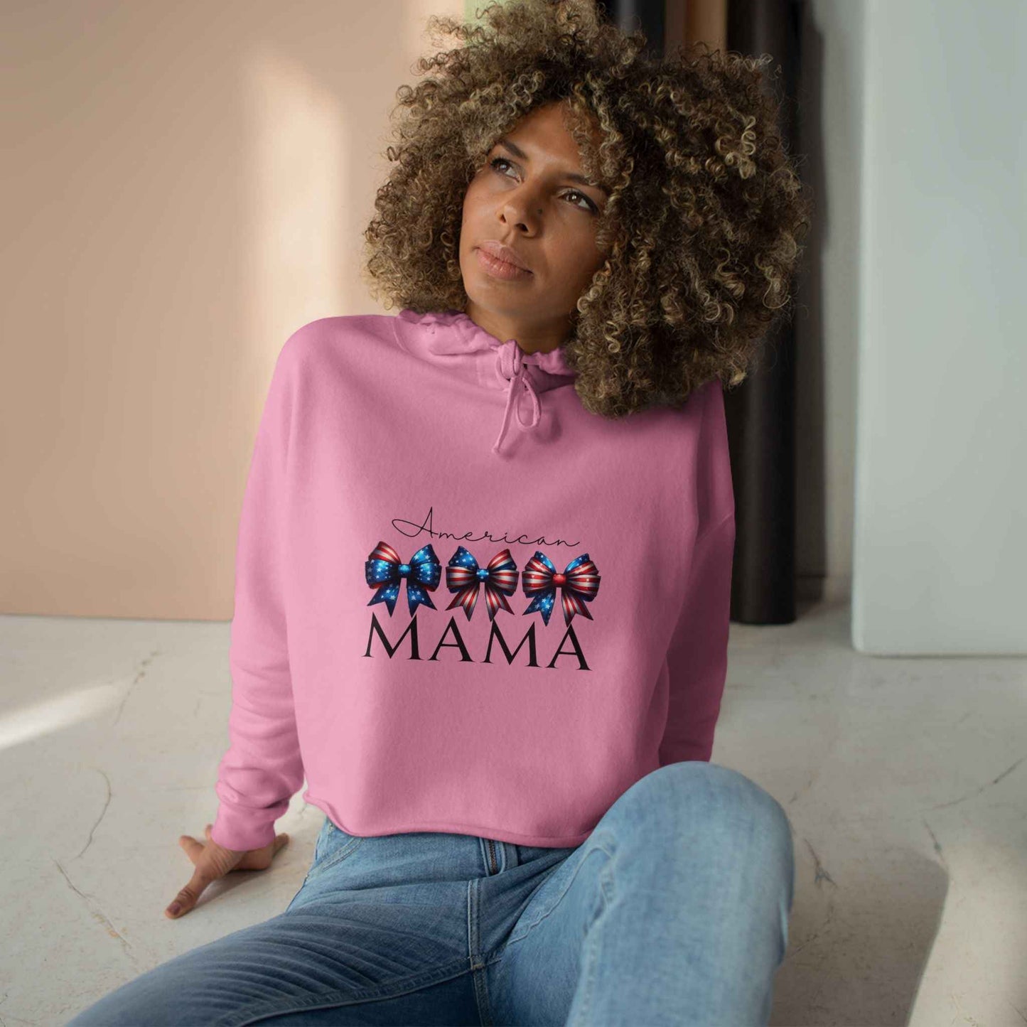 Patriotic American Mama Crop Hoodie