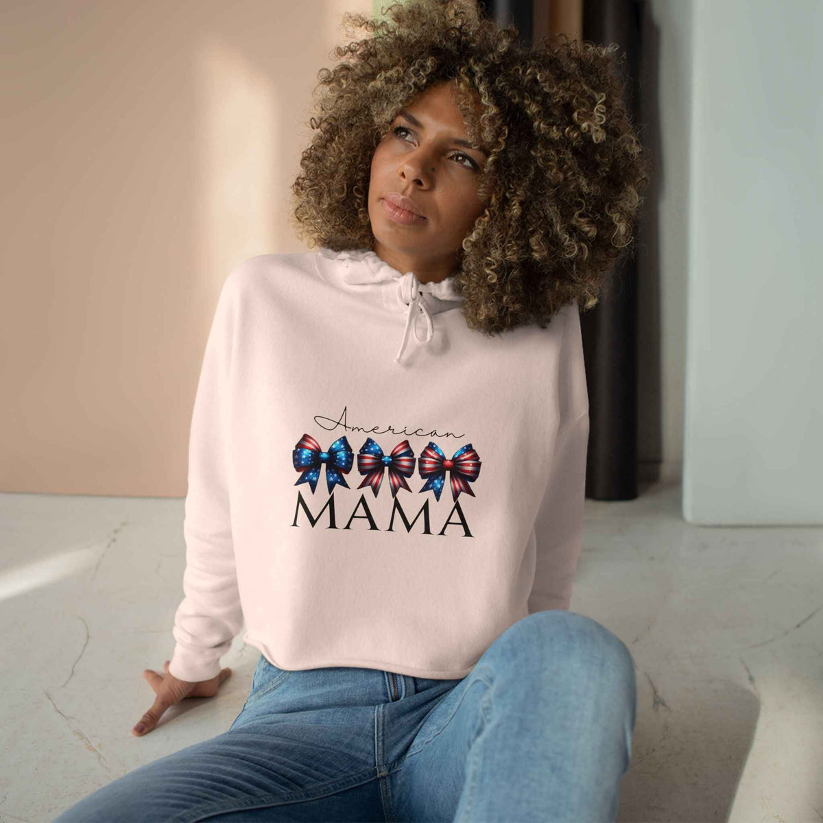 Patriotic American Mama Crop Hoodie