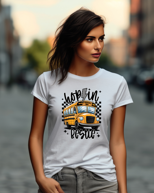 Hop On Bestie School Bus T-Shirt
