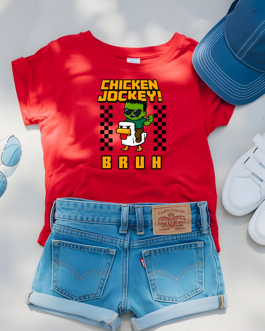 Kids Graphic Tee, Funny Chicken Jockey Design