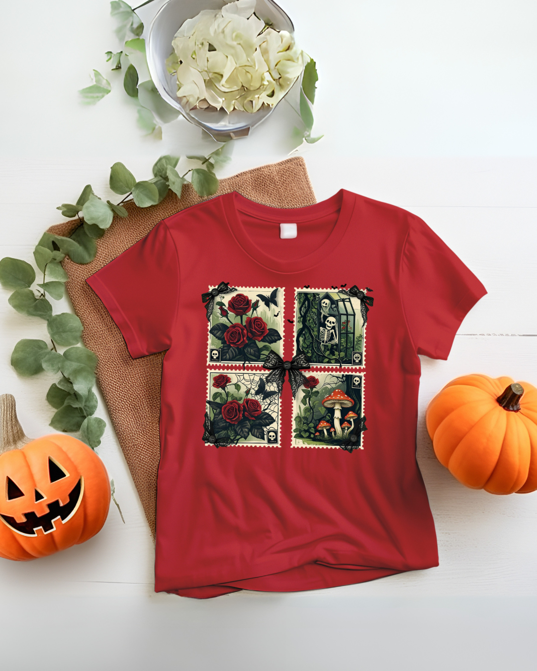 Vintage Floral Graphic Tee, Halloween Botanical Unisex Tee