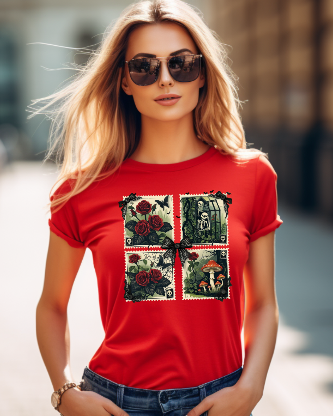 Vintage Floral Graphic Tee, Halloween Botanical Unisex Tee