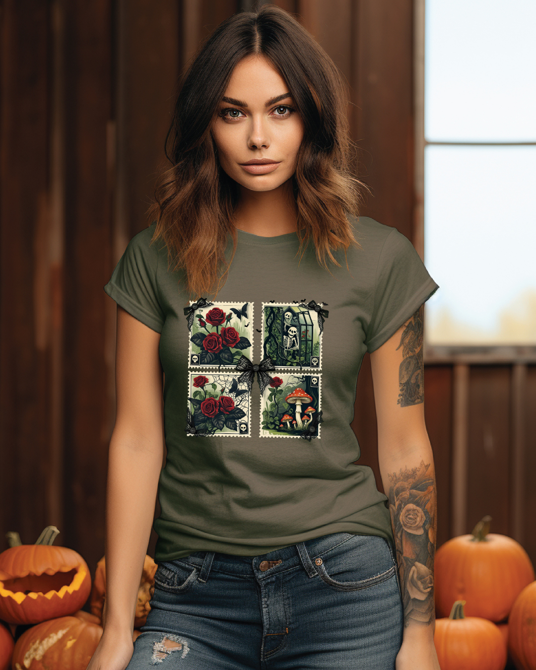 Vintage Floral Graphic Tee, Halloween Botanical Unisex Tee