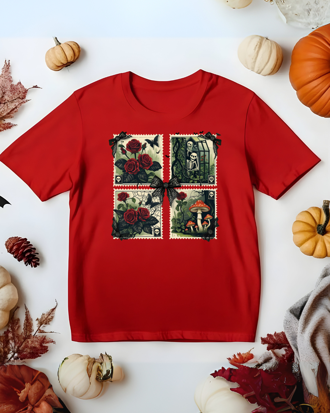 Vintage Floral Graphic Tee, Halloween Botanical Unisex Tee