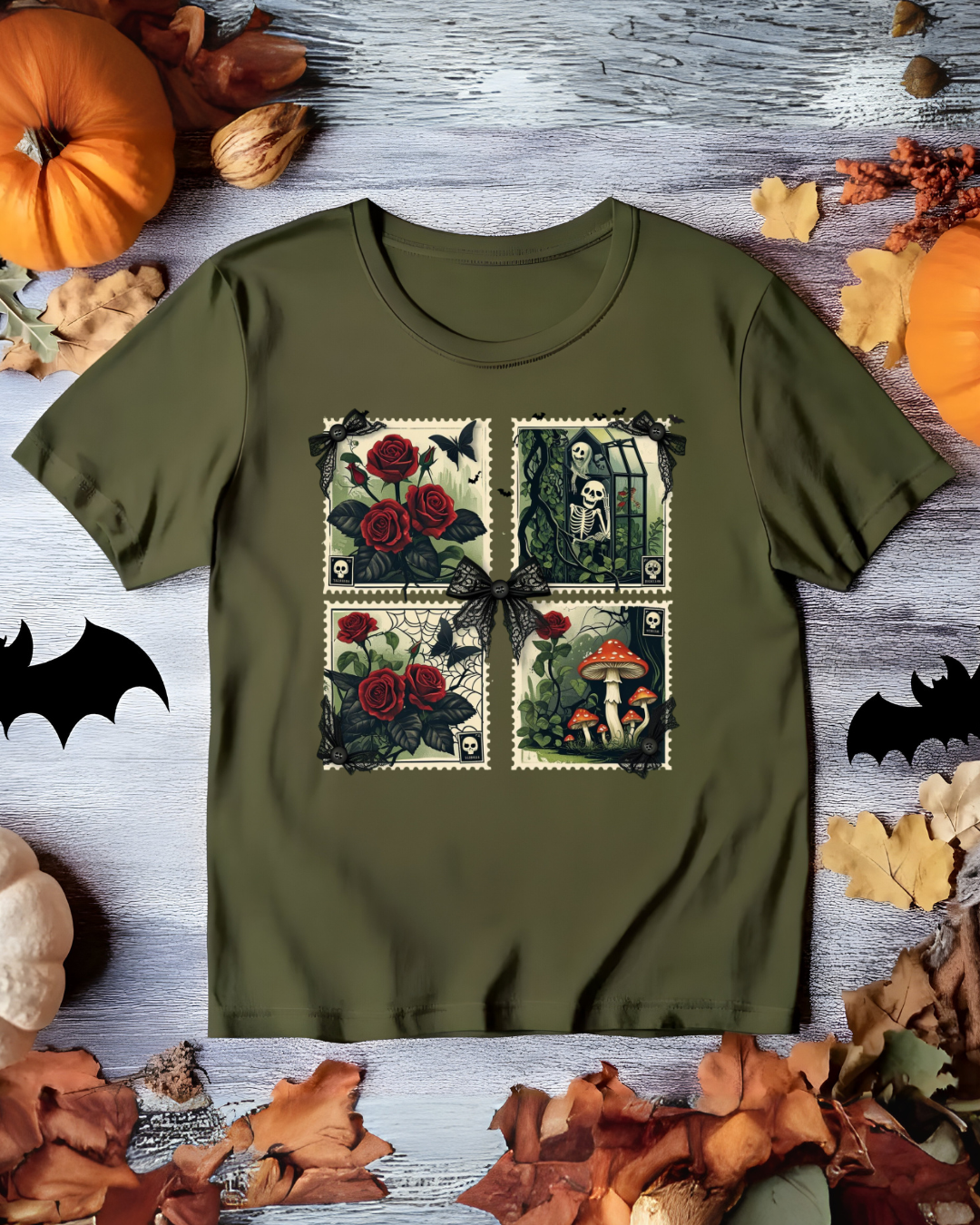 Vintage Floral Graphic Tee, Halloween Botanical Unisex Tee