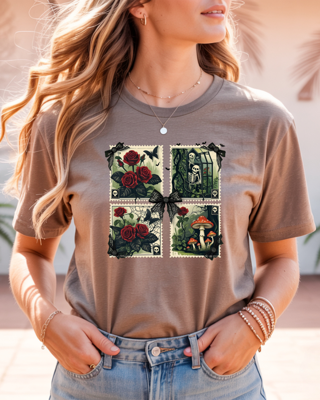 Vintage Floral Graphic Tee, Halloween Botanical Unisex Tee