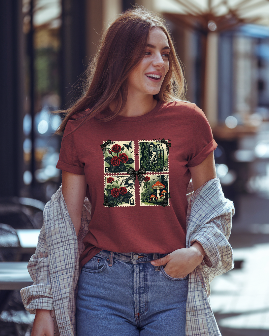 Vintage Floral Graphic Tee, Halloween Botanical Unisex Tee