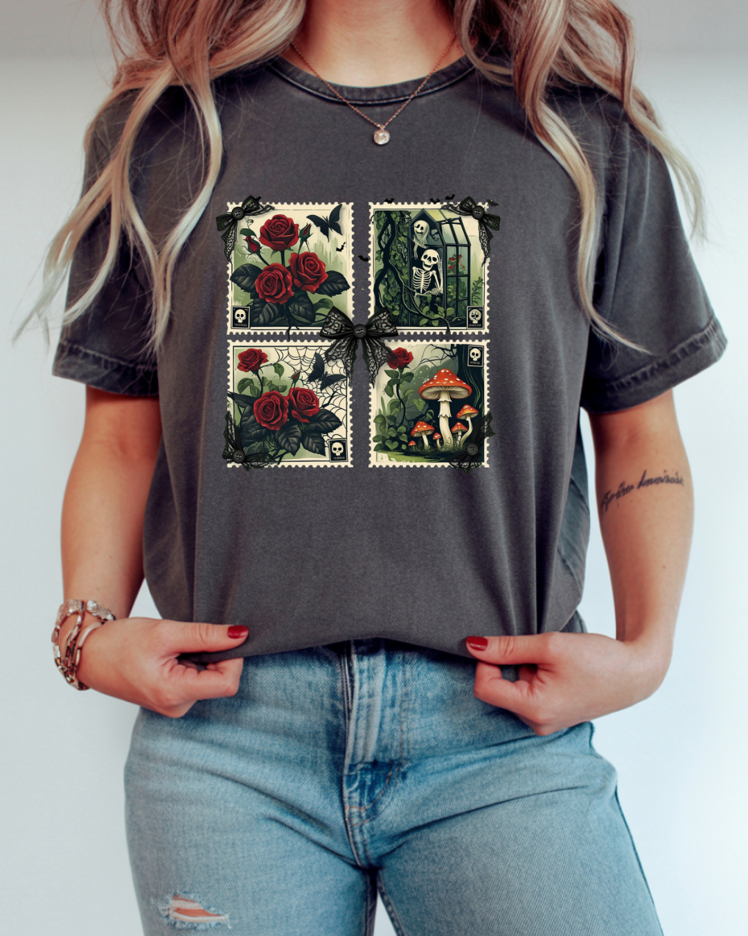 Vintage Floral Graphic Tee, Halloween Botanical Unisex Tee