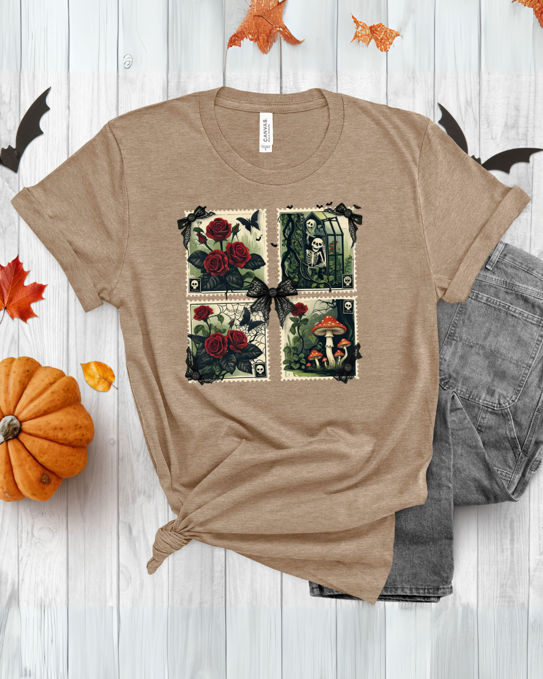 Vintage Floral Graphic Tee, Halloween Botanical Unisex Tee