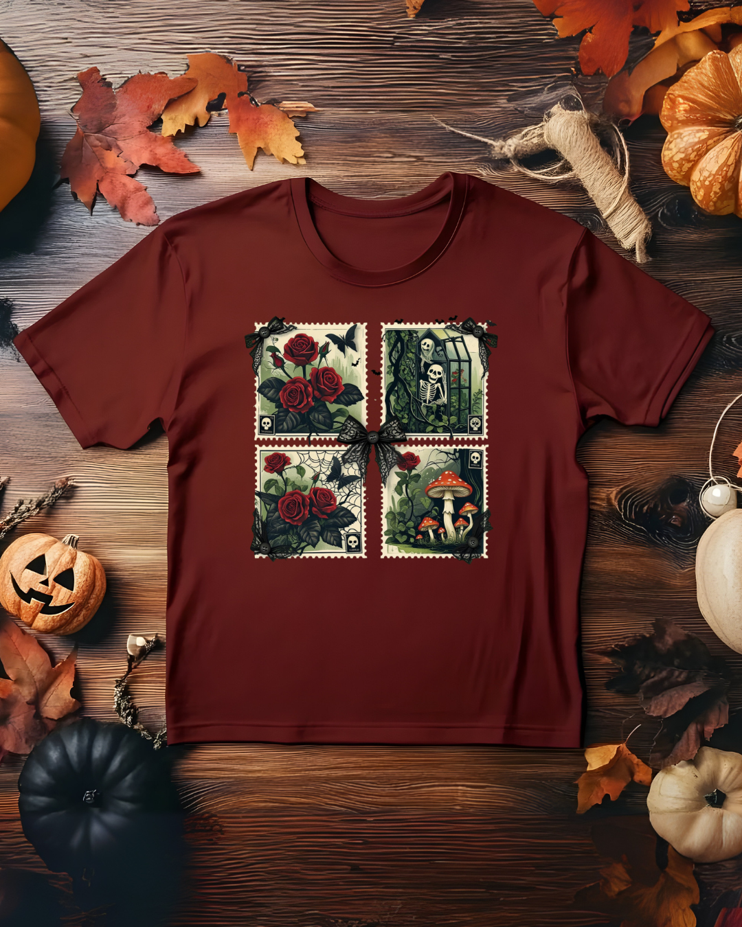Vintage Floral Graphic Tee, Halloween Botanical Unisex Tee