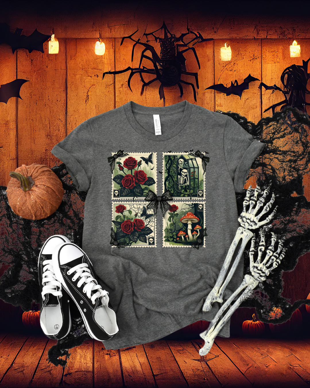 Vintage Floral Graphic Tee, Halloween Botanical Unisex Tee