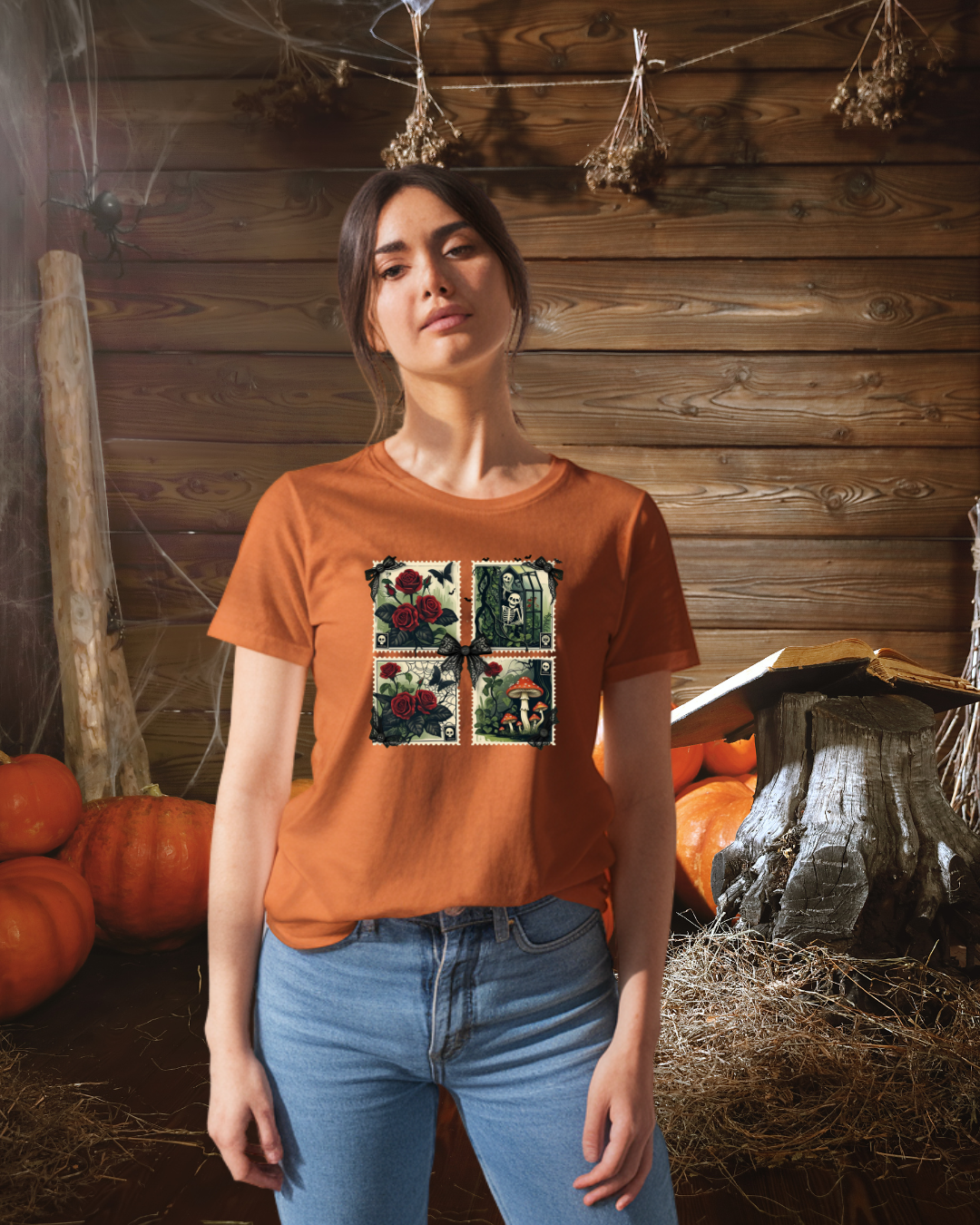 Vintage Floral Graphic Tee, Halloween Botanical Unisex Tee