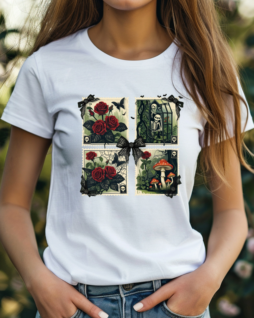 Vintage Floral Graphic Tee, Halloween Botanical Unisex Tee