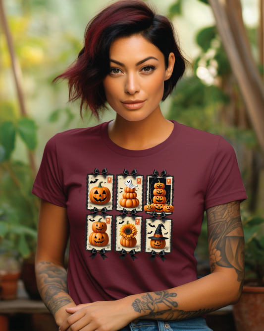 Halloween Pumpkin Postage Stamp Vintage Tee - Designs By Dice