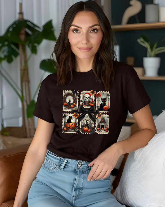 Halloween Skeleton Postage Stamp Tee - Designs By Dice