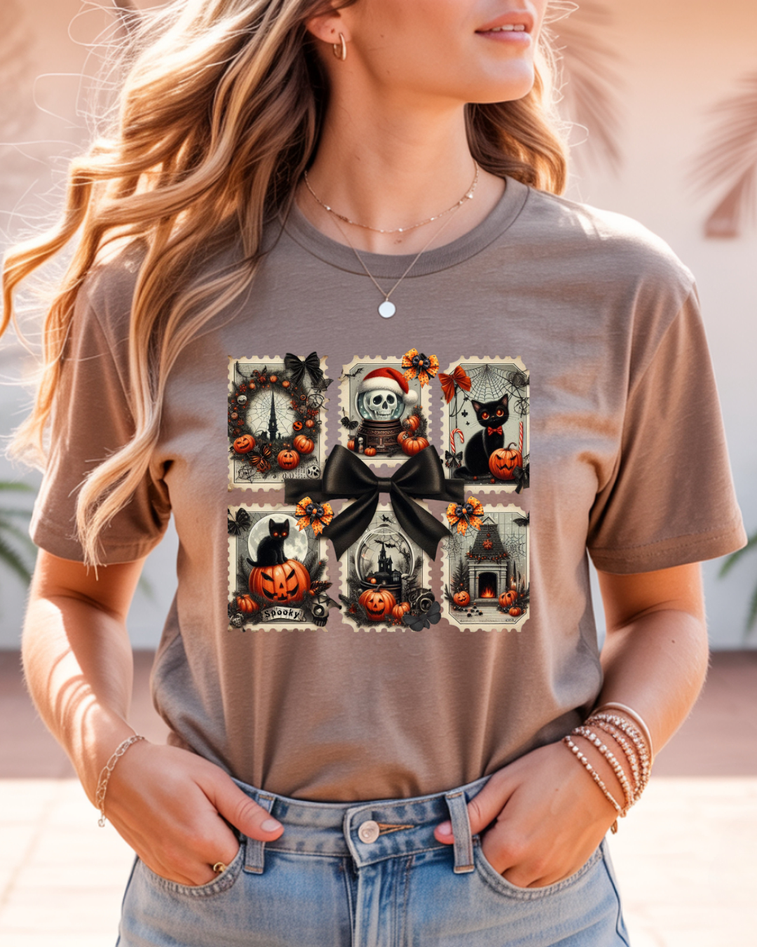 Halloween Skeleton Postage Stamp Tee