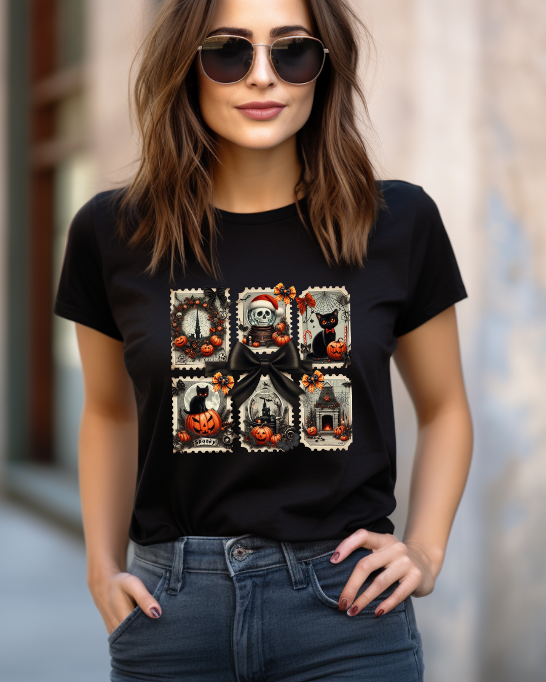 Halloween Skeleton Postage Stamp Tee
