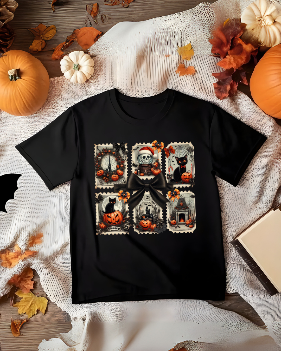 Halloween Skeleton Postage Stamp Tee