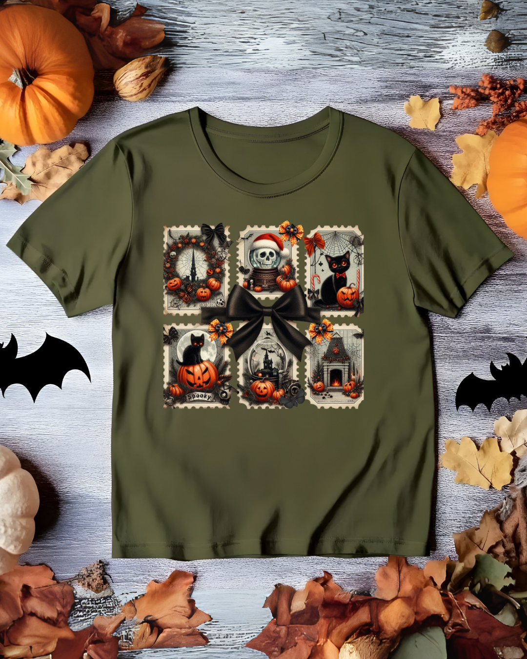 Halloween Skeleton Postage Stamp Tee