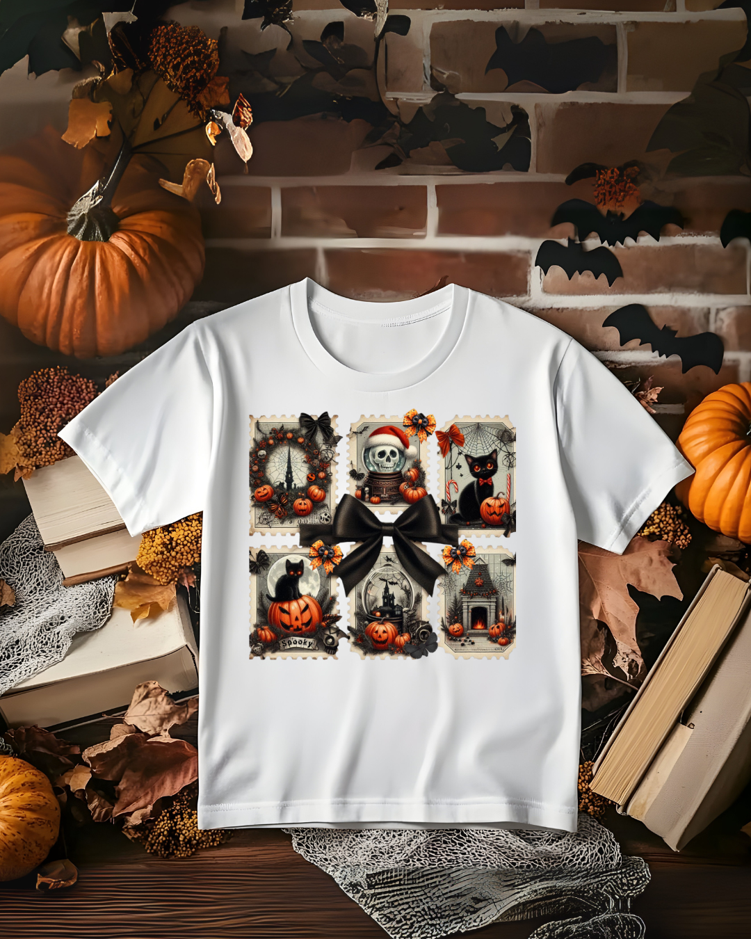 Halloween Skeleton Postage Stamp Tee