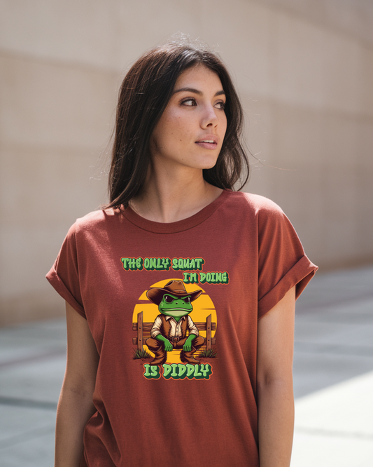 Funny Frog Unisex T-Shirt 'The Only Squat I'm Doing is Diddly' - Designs By Dice