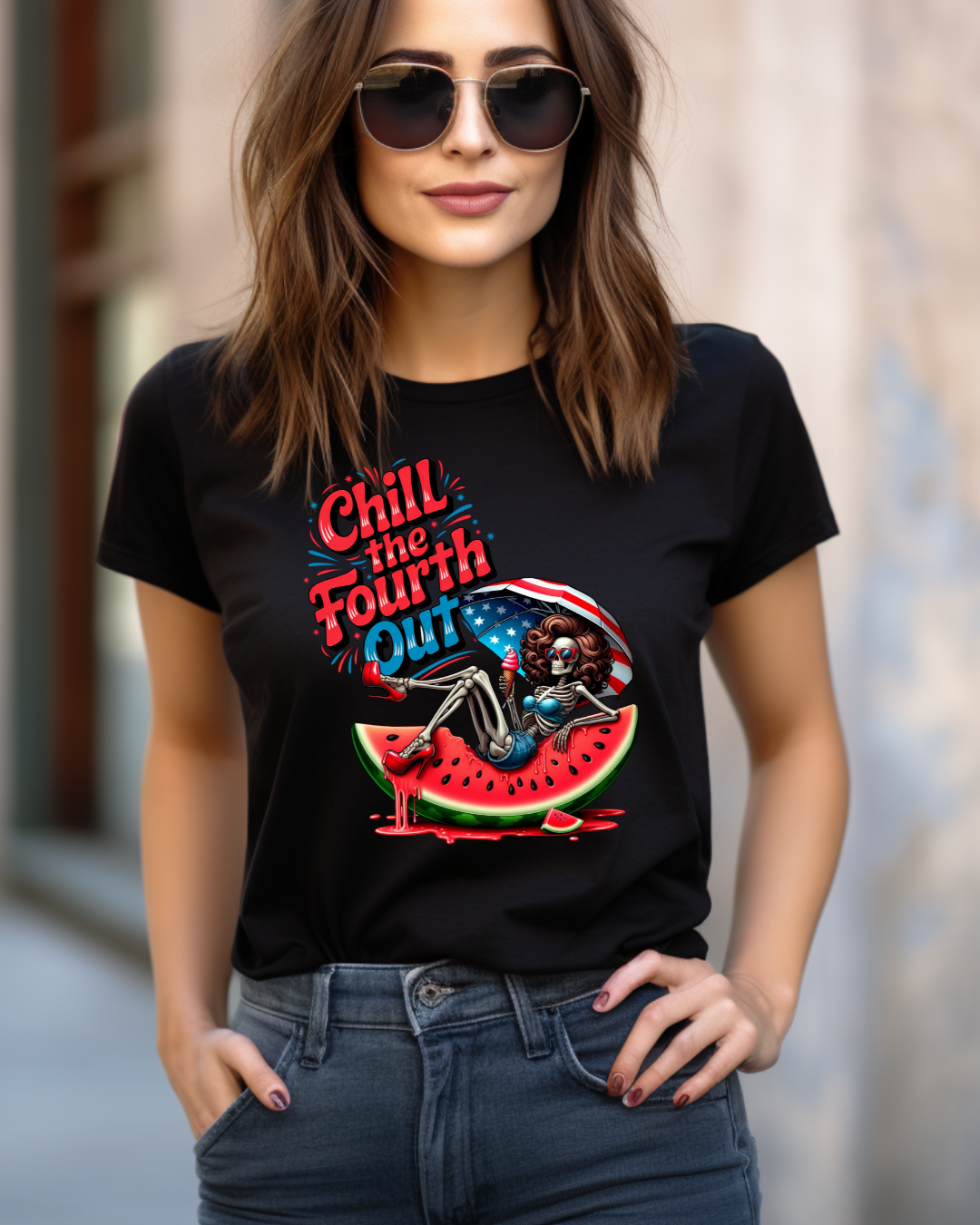 Unisex Chill the Fourth Out Tee, Summer Skeleton Watermelon T-Shirt