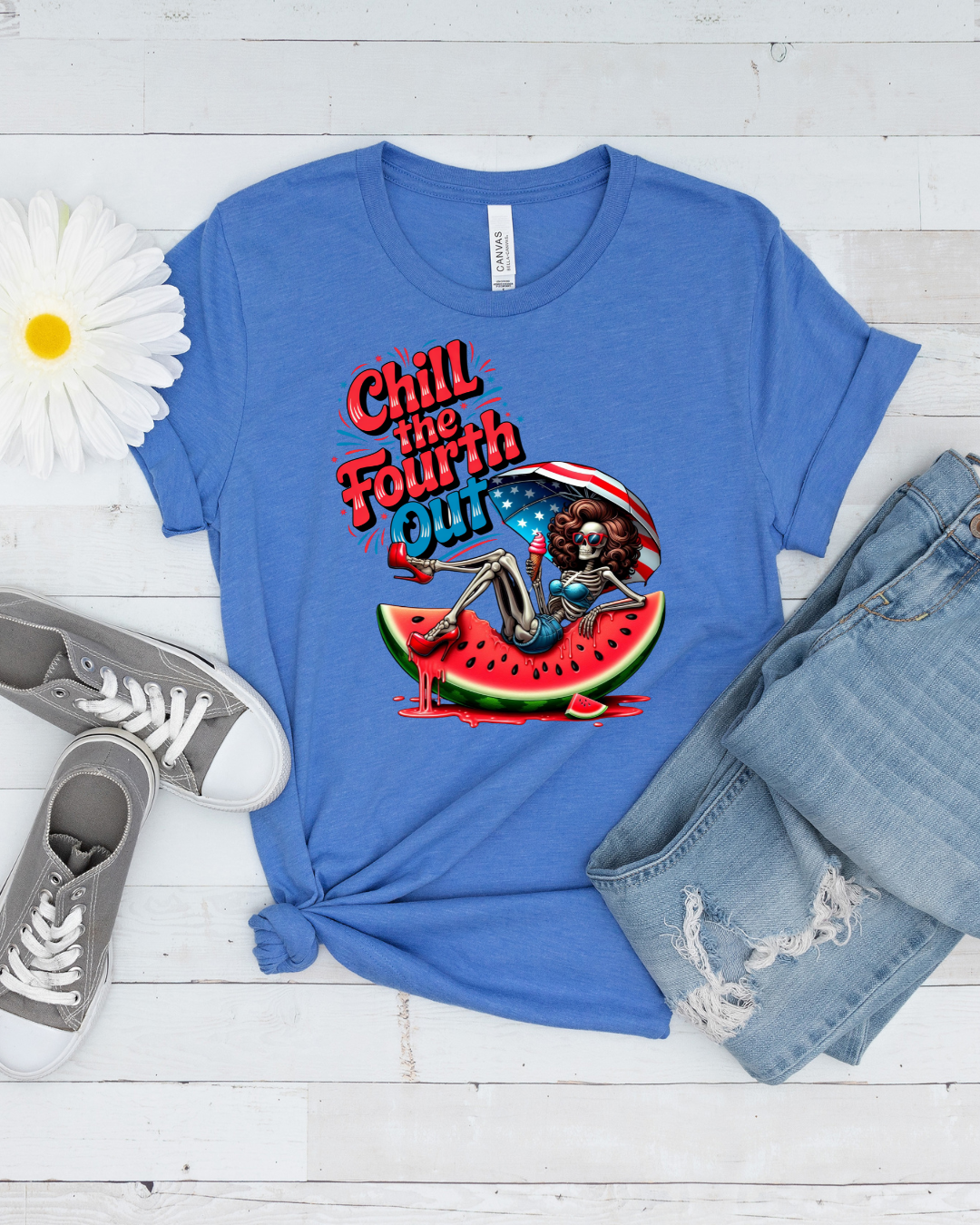 Unisex Chill the Fourth Out Tee, Summer Skeleton Watermelon T-Shirt
