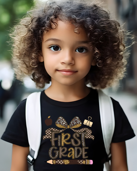 Leopard Print First Grade Kids Tee - Designs By Dice