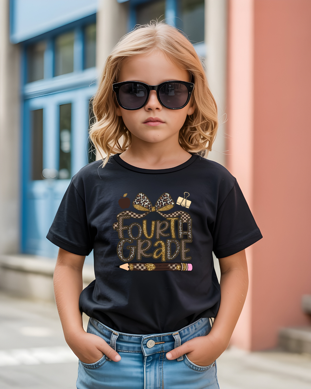 Leopard Print Fourth Grade Kids Tee