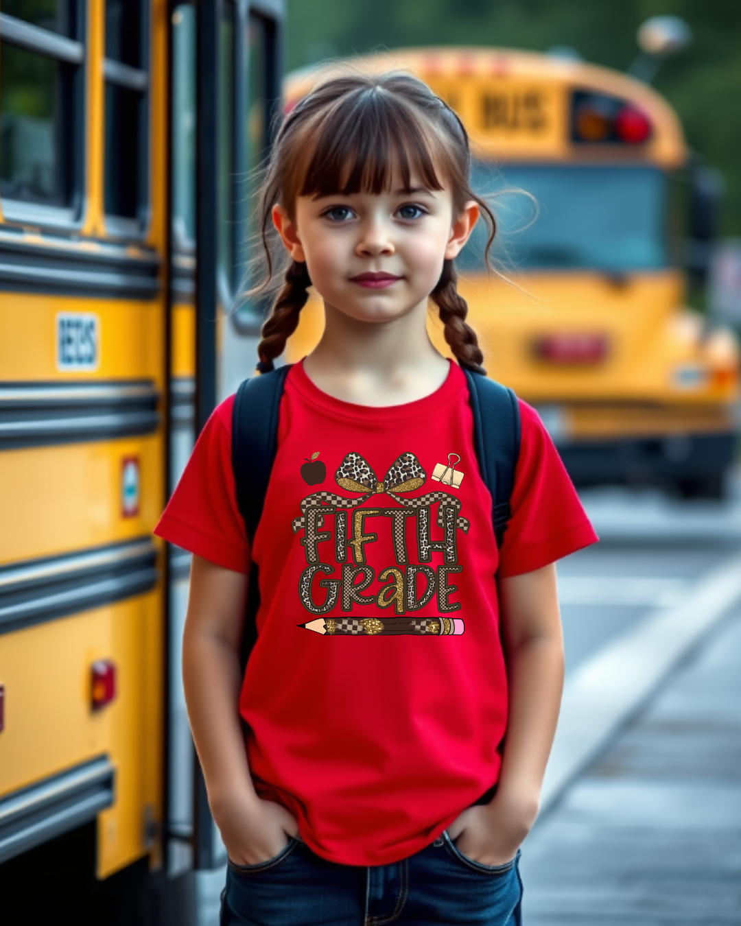 Leopard Print Fifth Grade Kids Tee