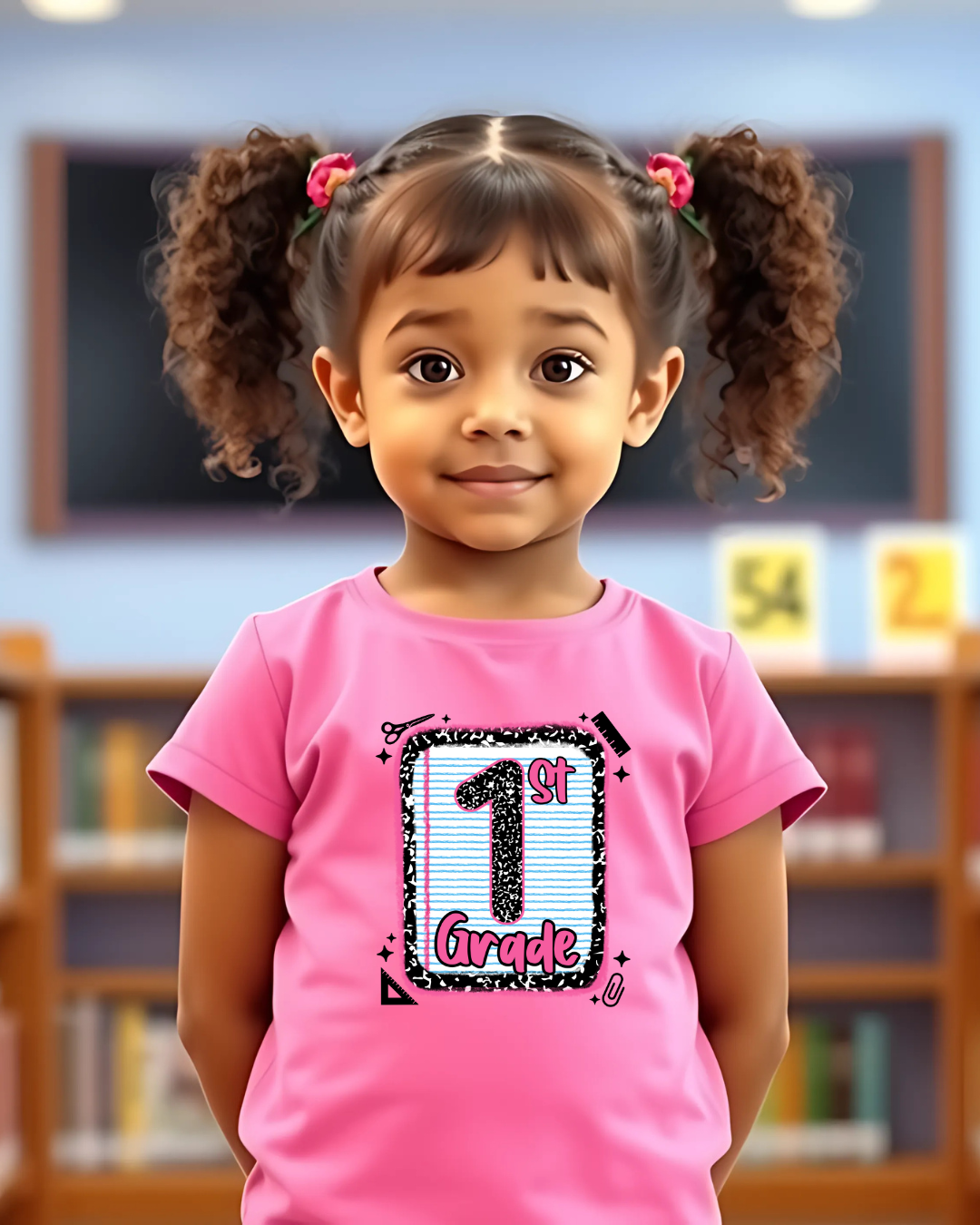 1st Grade Girls Back to School Shirt – Leopard Print Notebook Graphic Tee