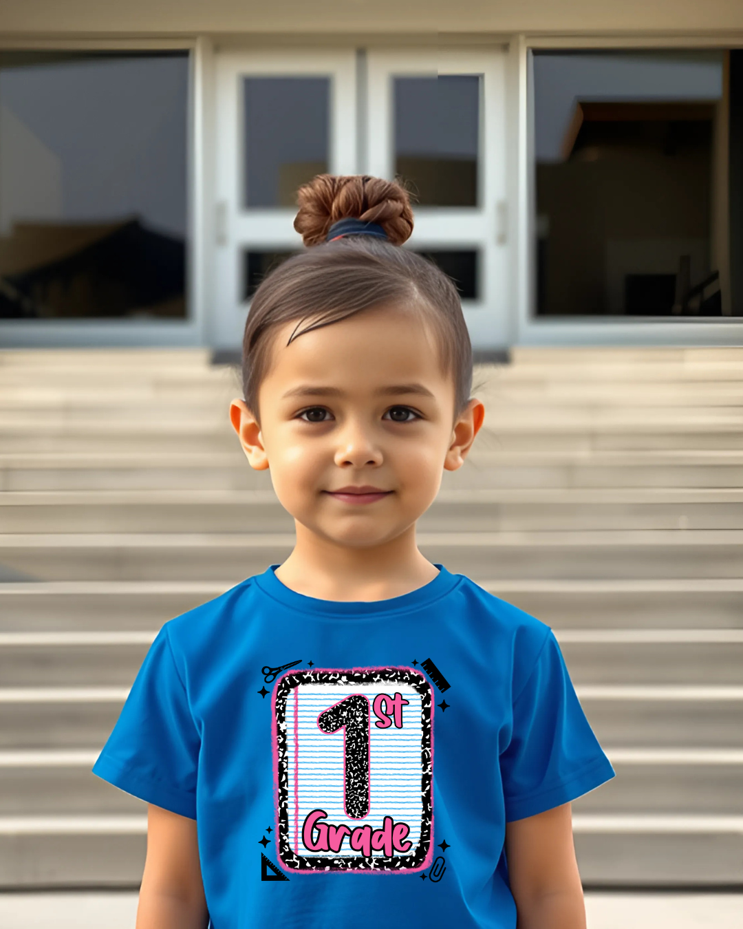 1st Grade Girls Back to School Shirt – Leopard Print Notebook Graphic Tee