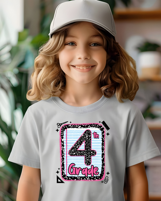 4th Grade Girls Back to School Shirt – Leopard Print Notebook Graphic Tee - Designs By Dice