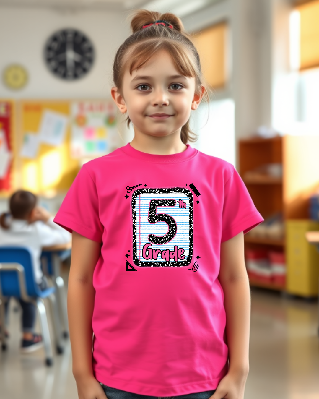 5th Grade Girls Back to School Shirt – Leopard Print Notebook Graphic Tee