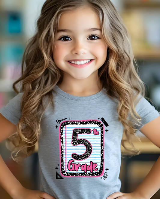 5th Grade Girls Back to School Shirt – Leopard Print Notebook Graphic Tee - Designs By Dice
