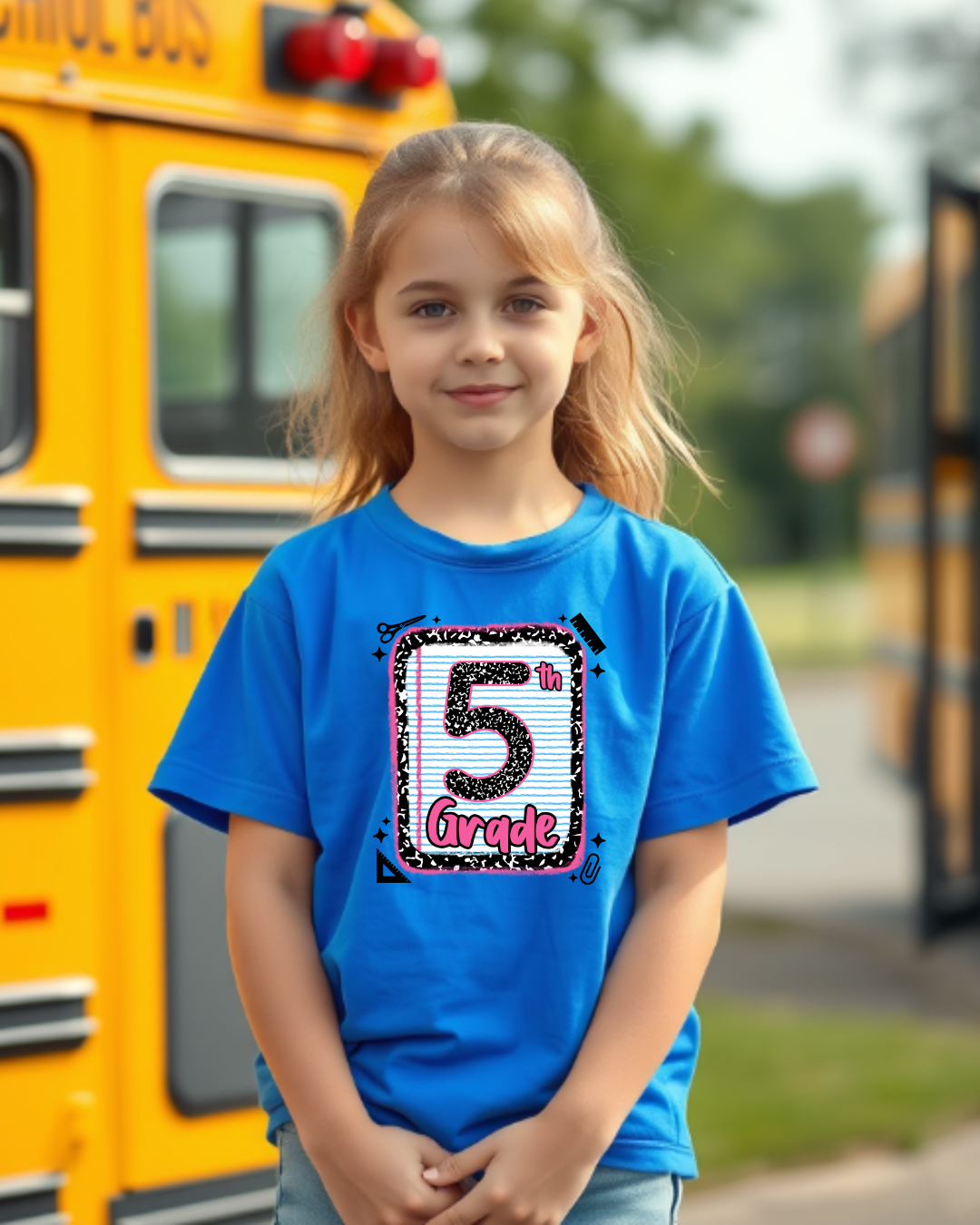 5th Grade Girls Back to School Shirt – Leopard Print Notebook Graphic Tee