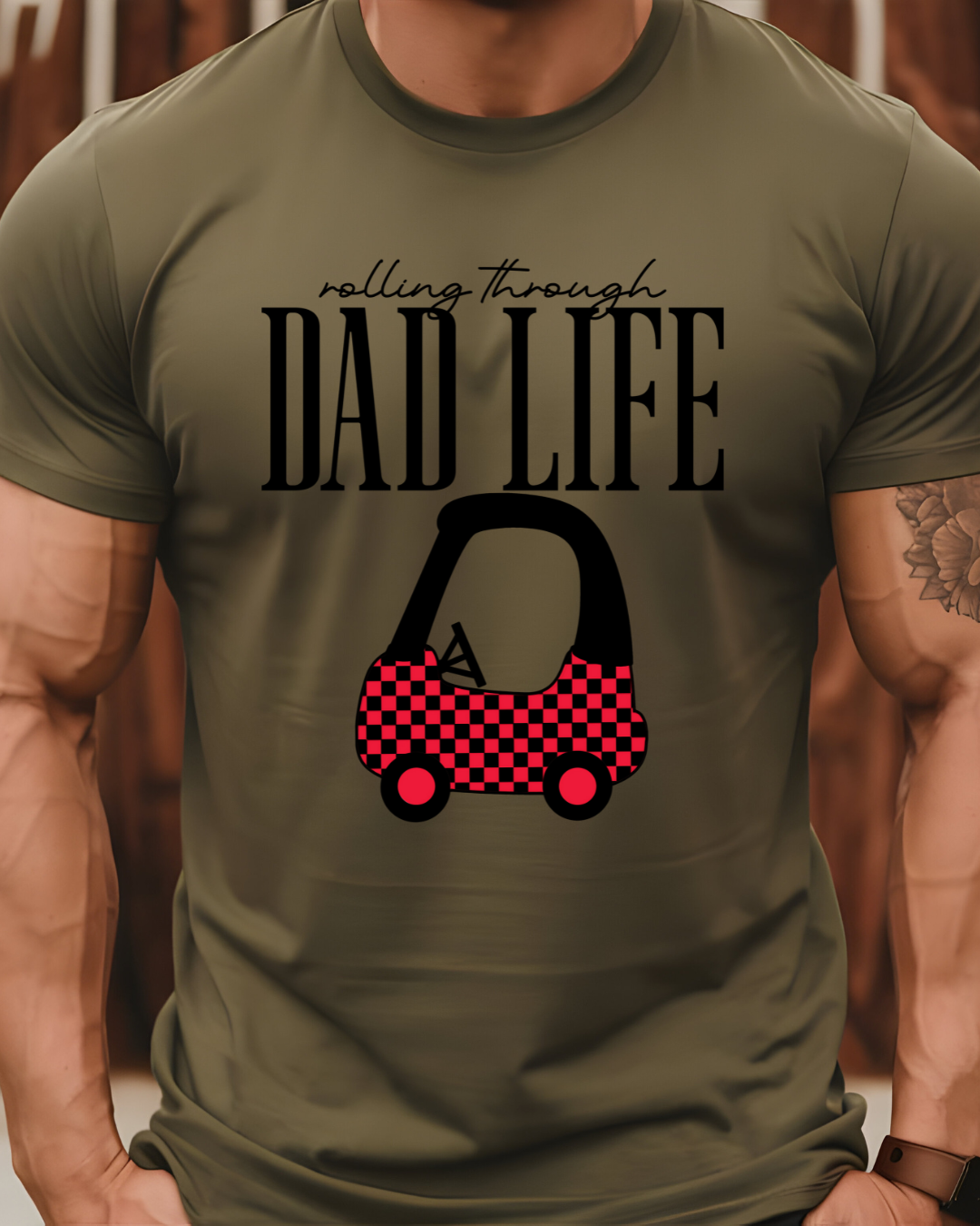 Rolling Through Dad Life T-Shirt | Funny Dad Tee with Toy Car Graphic