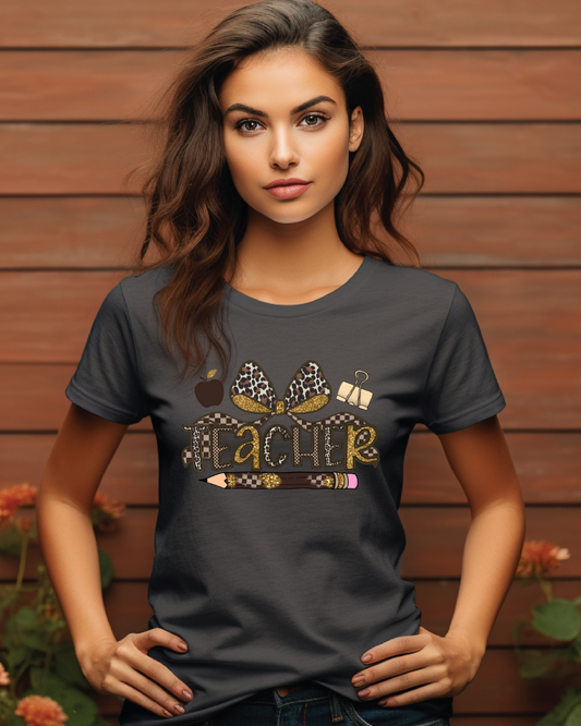 Leopard Print Teacher T-Shirt – Cute Teacher Graphic Tee for Back to School - Designs By Dice