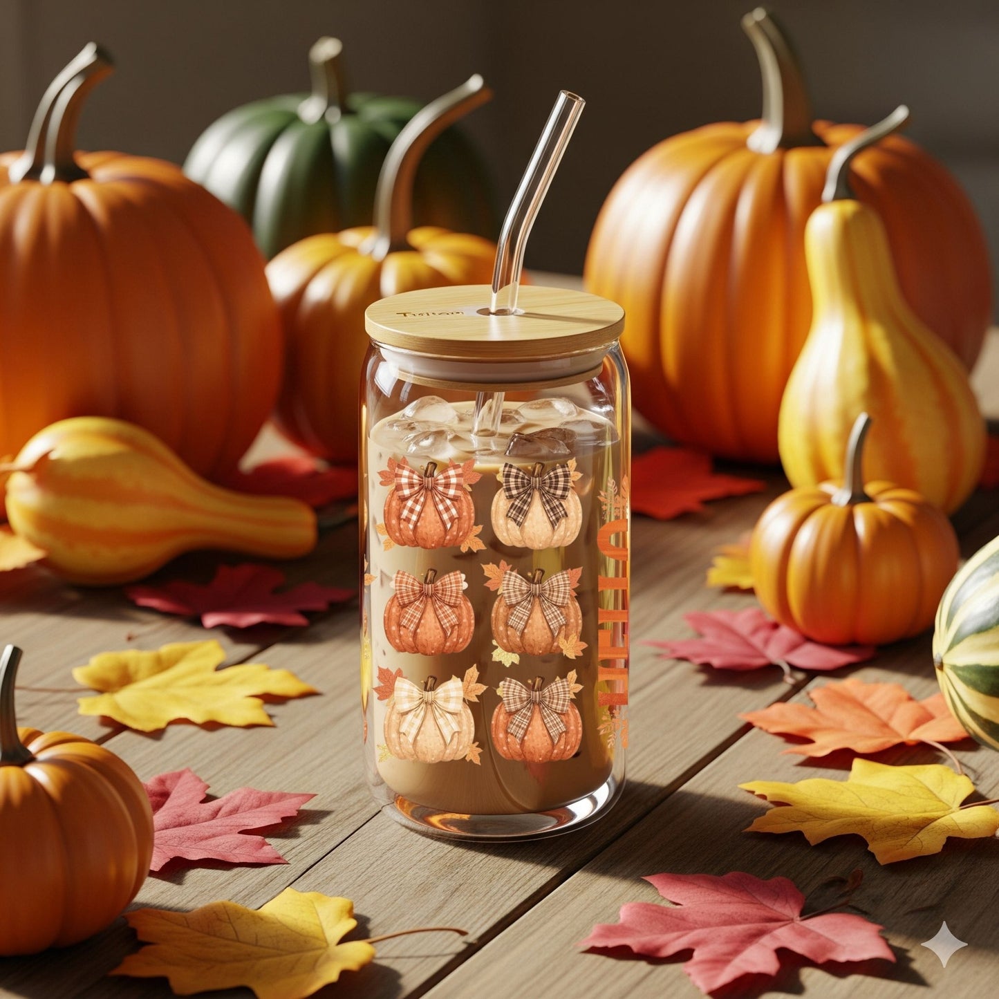 Hello Pumpkin 16oz Sipper Glass Cup – Fall Plaid Pumpkin Tumbler with Lid & Straw