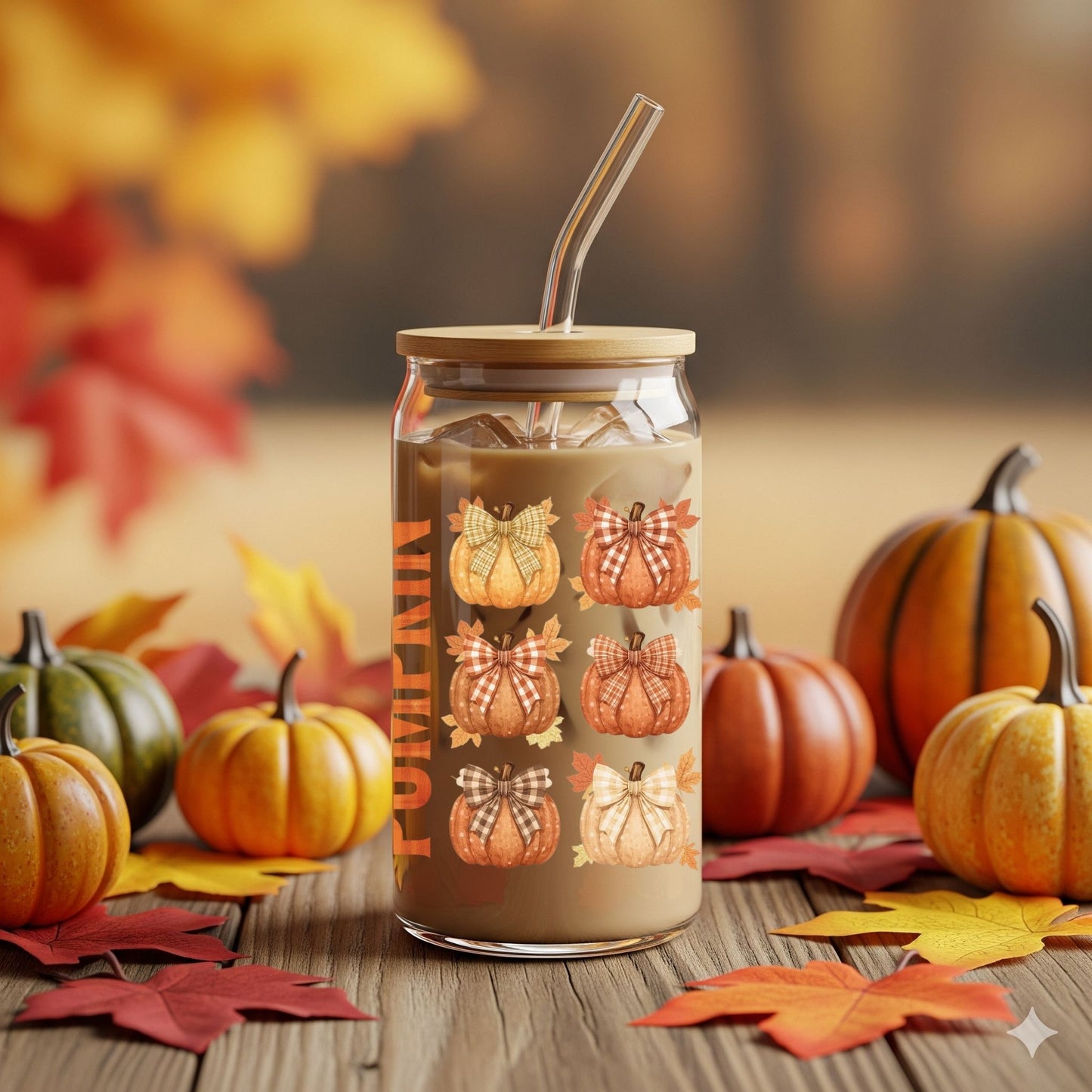 Hello Pumpkin 16oz Sipper Glass Cup – Fall Plaid Pumpkin Tumbler with Lid & Straw