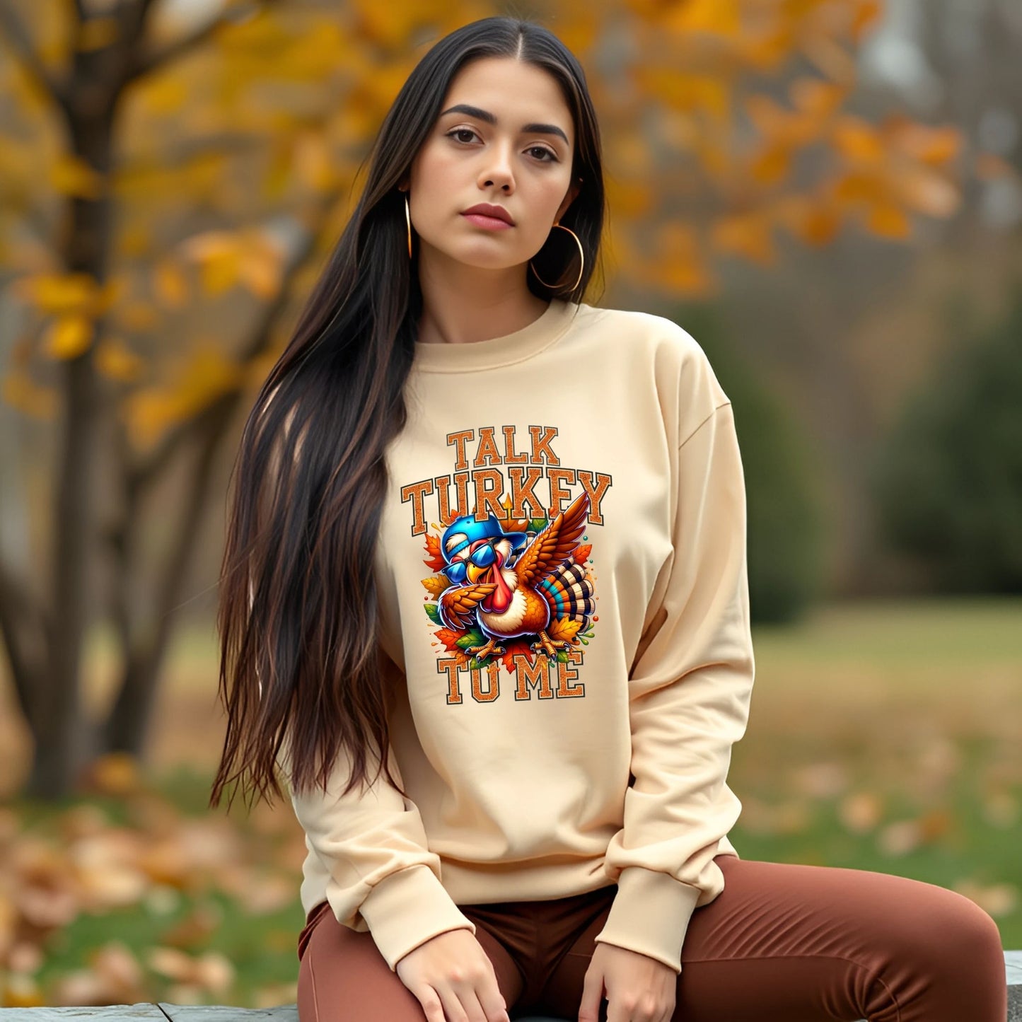 Talk Turkey to Me Thanksgiving Sweatshirt – Funny Turkey Day Fall Crewneck