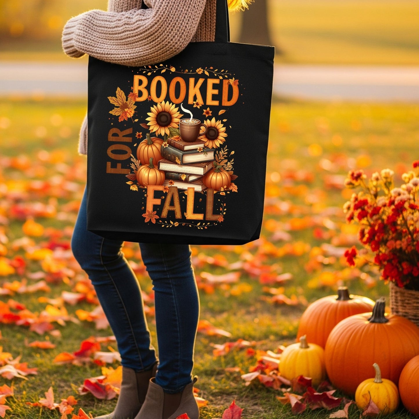 Booked for Fall Tote Bag – Cozy Autumn Pumpkin & Book Lover Canvas Bag