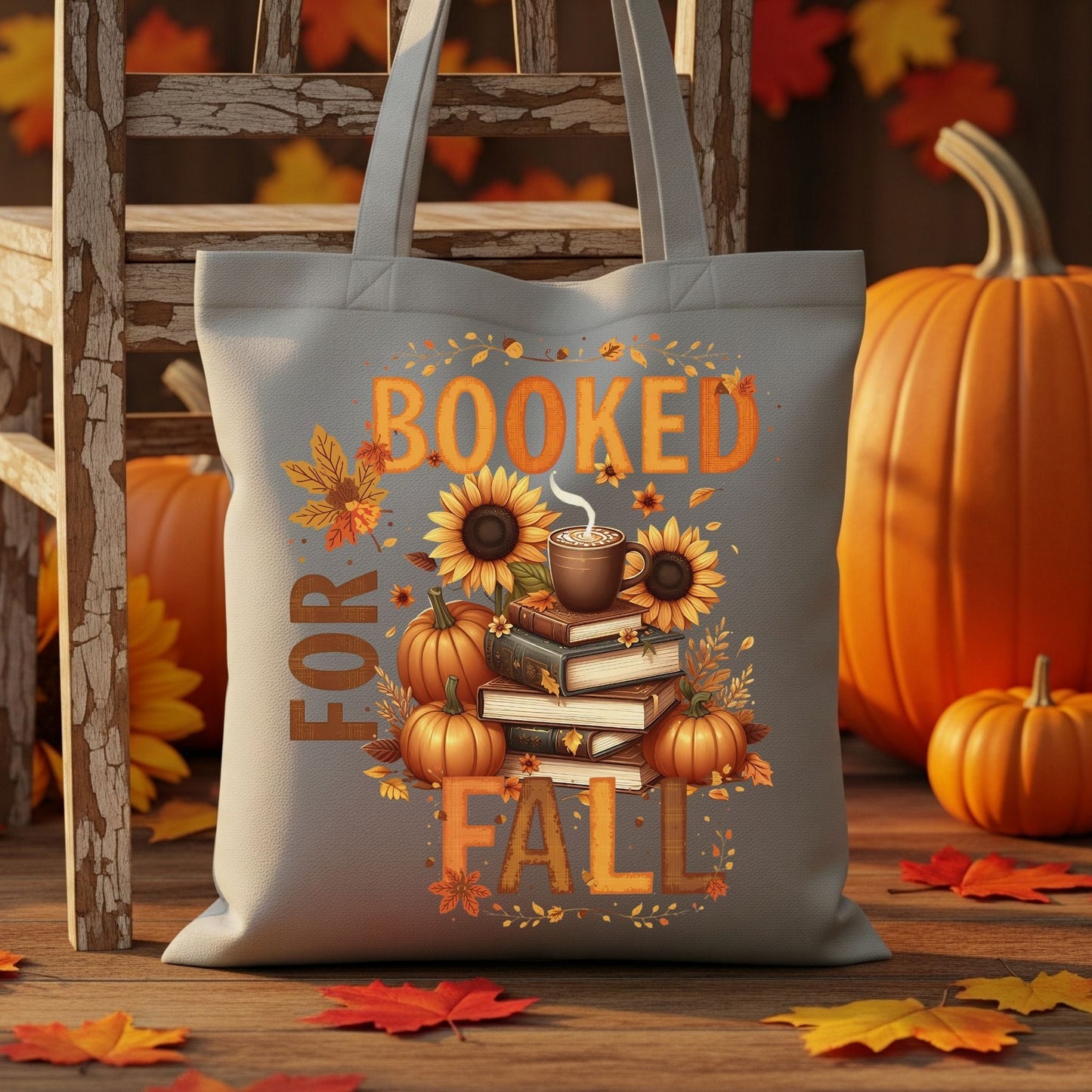 Booked for Fall Tote Bag – Cozy Autumn Pumpkin & Book Lover Canvas Bag