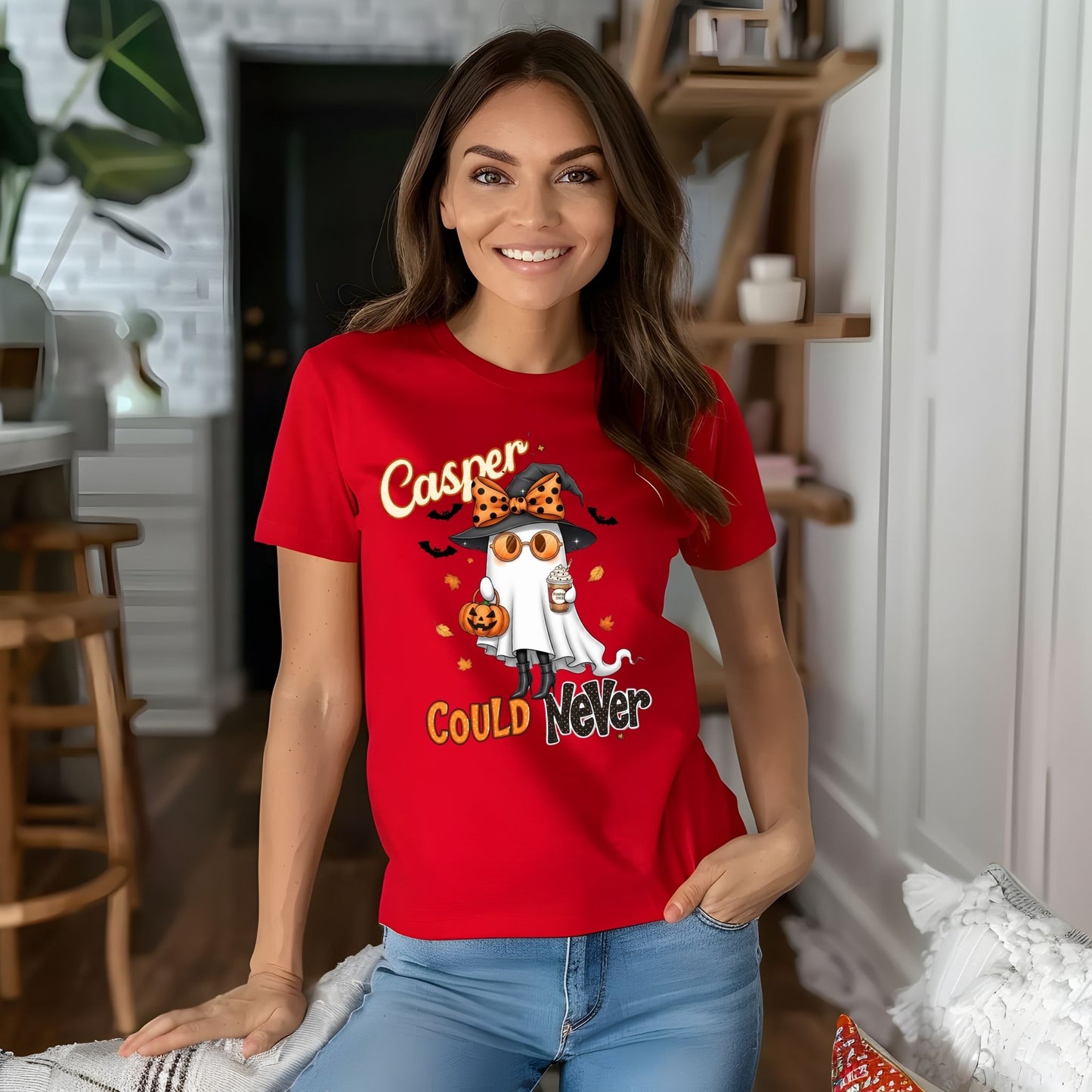 Casper Could Never Halloween T-Shirt – Cute Girly Ghost Pumpkin Spice Graphic Tee