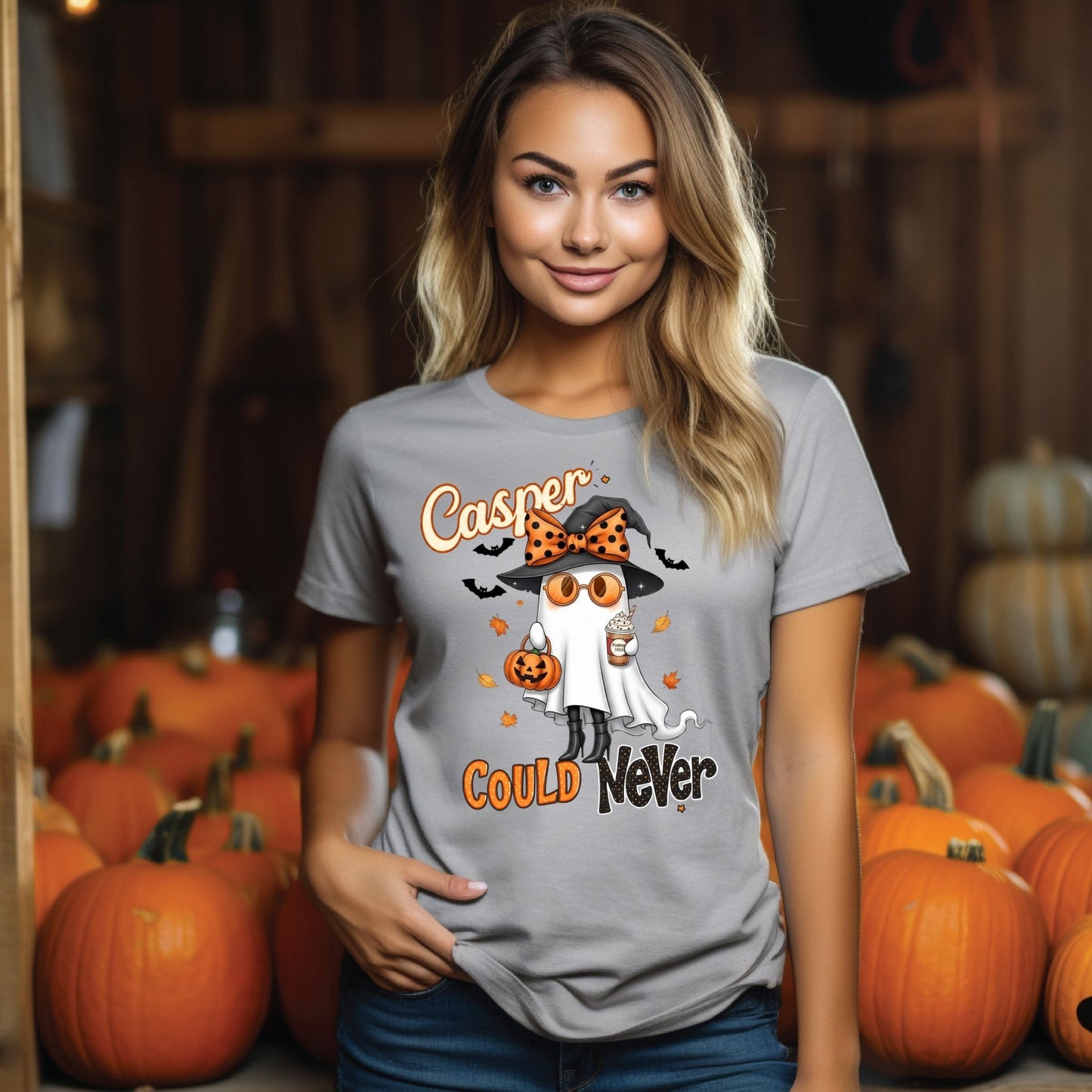 Casper Could Never Halloween T-Shirt – Cute Girly Ghost Pumpkin Spice Graphic Tee